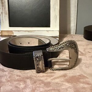 Vince Camino Black Leather Belt with Silver Buckle